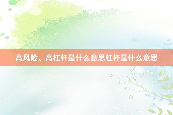 高风险、高杠杆是什么意思杠杆是什么意思