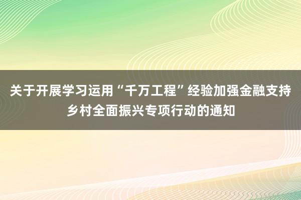 关于开展学习运用“千万工程”经验加强金融支持乡村全面振兴专项行动的通知