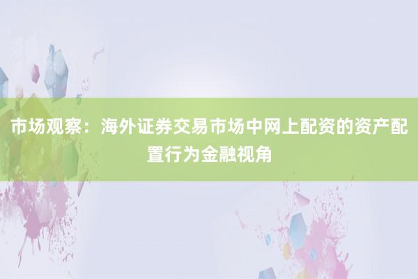 市场观察：海外证券交易市场中网上配资的资产配置行为金融视角