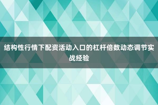结构性行情下配资活动入口的杠杆倍数动态调节实战经验