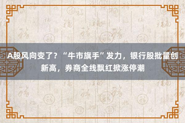 A股风向变了？“牛市旗手”发力，银行股批量创新高，券商全线飘红掀涨停潮
