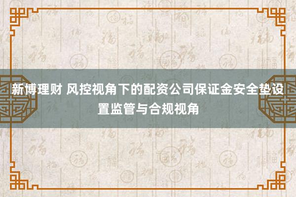 新博理财 风控视角下的配资公司保证金安全垫设置监管与合规视角