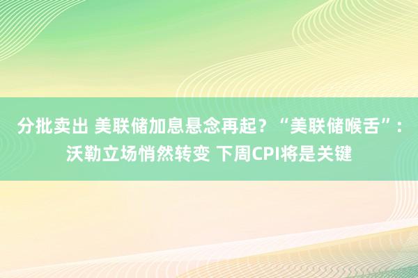 分批卖出 美联储加息悬念再起？“美联储喉舌”：沃勒立场悄然转变 下周CPI将是关键