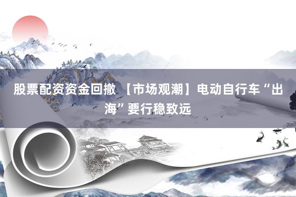 股票配资资金回撤 【市场观潮】电动自行车“出海”要行稳致远