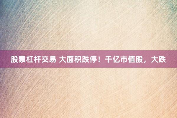 股票杠杆交易 大面积跌停！千亿市值股，大跌