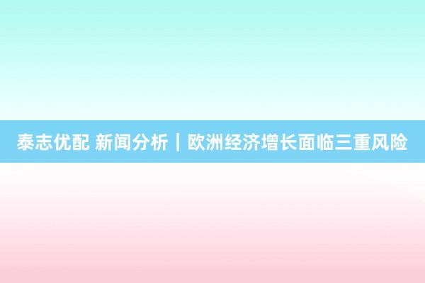 泰志优配 新闻分析｜欧洲经济增长面临三重风险