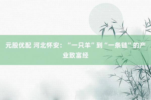 元股优配 河北怀安:“一只羊”到“一条链”的产业致富经